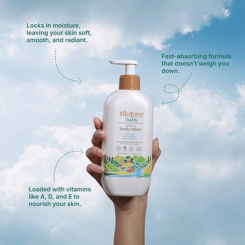 Tikitoro Teens Hydrating Body Lotion 100 Vegan with Shea Butter Sea Buckthorn Kashmiri Saffron Extract Moisturises Soothes  Nourishes Skin Age 11 Years 300 ml x 1 - Image 3