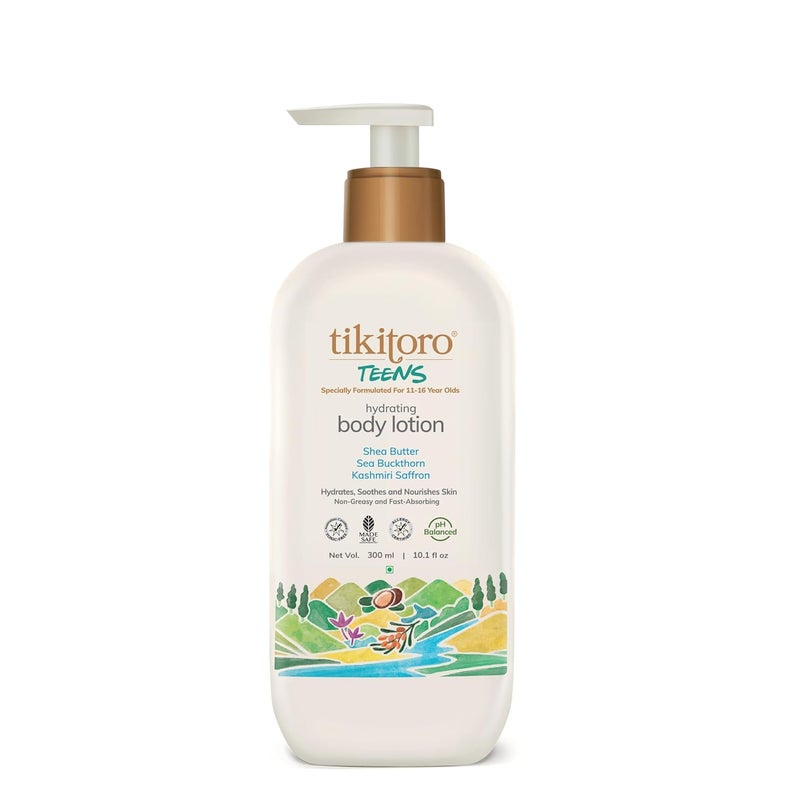 Tikitoro Teens Hydrating Body Lotion 100 Vegan with Shea Butter Sea Buckthorn Kashmiri Saffron Extract Moisturises Soothes  Nourishes Skin Age 11 Years 300 ml x 1 - Image 1
