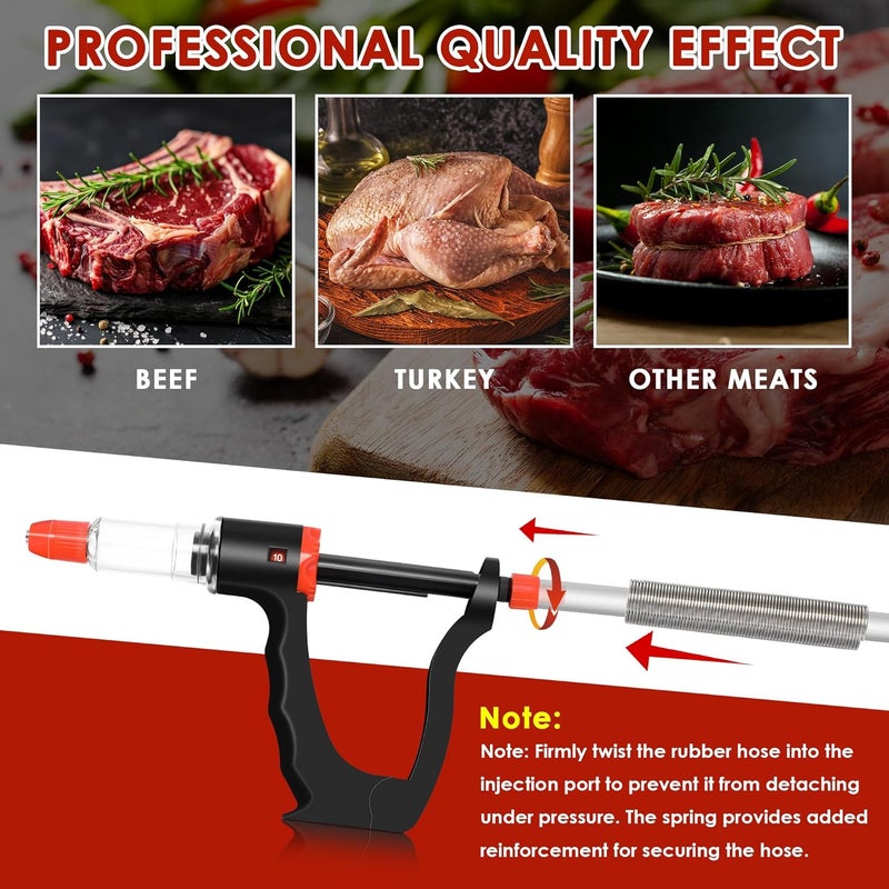 Dreyoo Marinade Injector Syringe for Smoking, Meat Injector Syringe with 3 Flow Settings, 4 Precision Needles & 33.46in Hose Ideal Meat Syringe Pump for BBQ, Smoking, Turkey and Holiday Feasts - Image 5