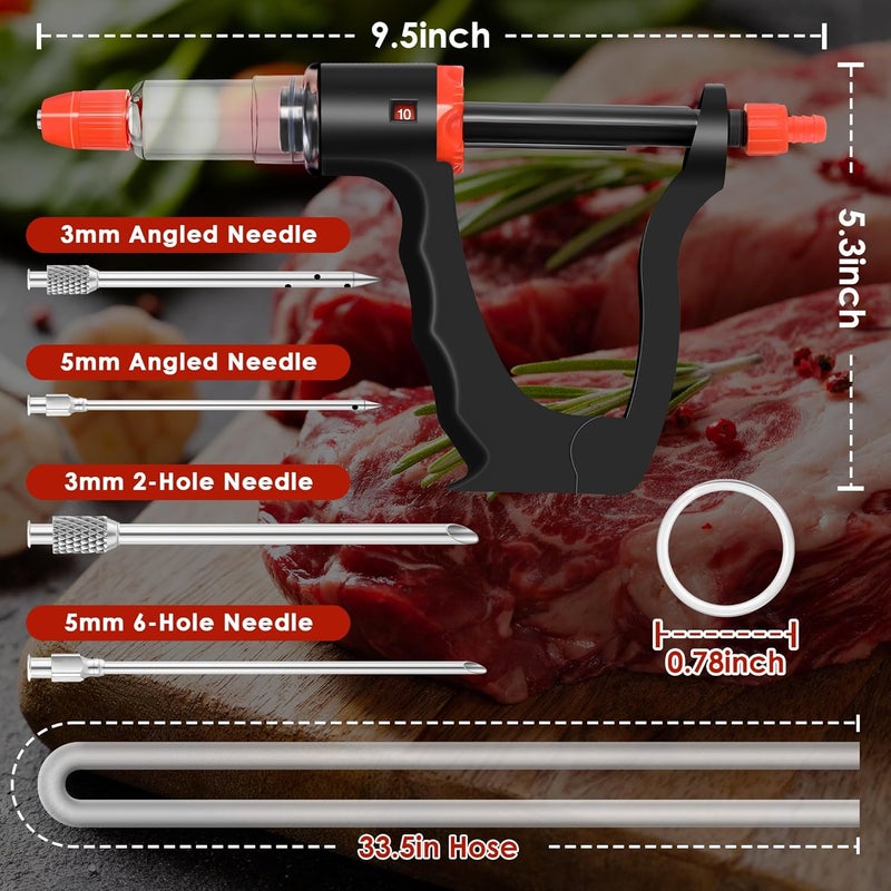 Dreyoo Marinade Injector Syringe for Smoking, Meat Injector Syringe with 3 Flow Settings, 4 Precision Needles & 33.46in Hose Ideal Meat Syringe Pump for BBQ, Smoking, Turkey and Holiday Feasts - Image 4