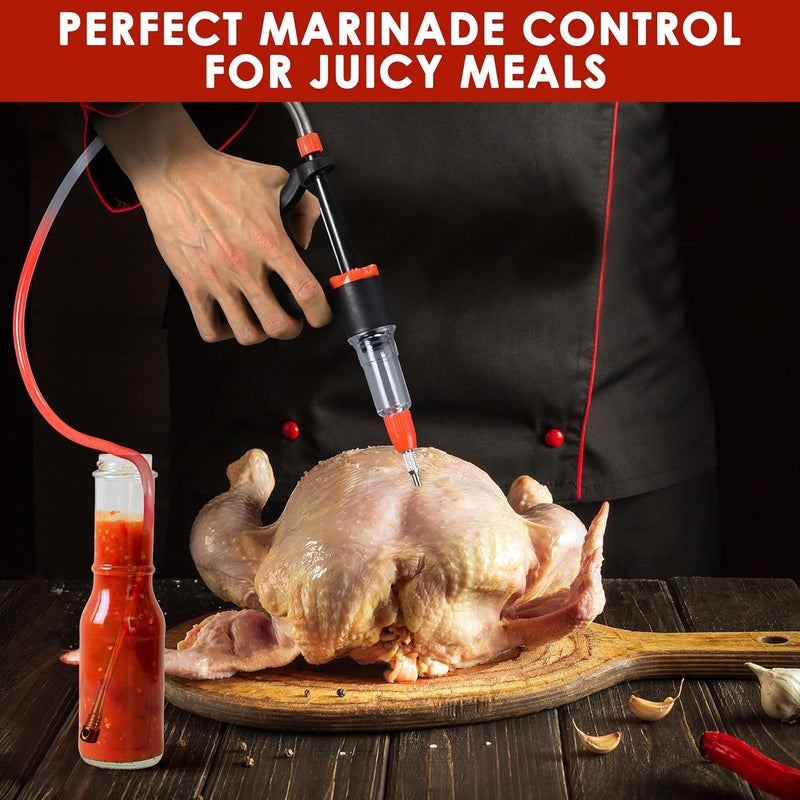 Dreyoo Marinade Injector Syringe for Smoking, Meat Injector Syringe with 3 Flow Settings, 4 Precision Needles & 33.46in Hose Ideal Meat Syringe Pump for BBQ, Smoking, Turkey and Holiday Feasts - Image 2