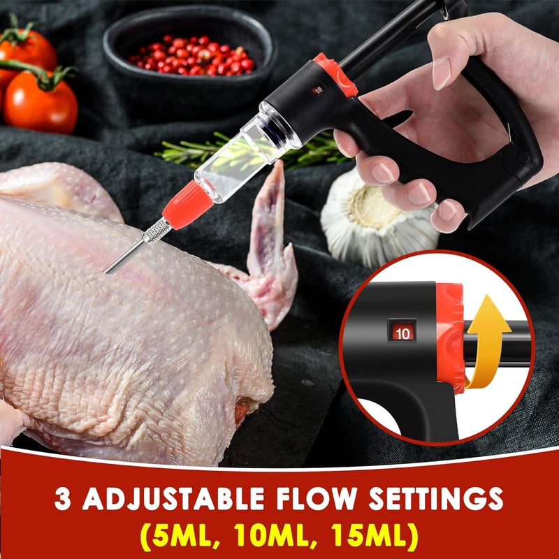 Dreyoo Marinade Injector Syringe for Smoking, Meat Injector Syringe with 3 Flow Settings, 4 Precision Needles & 33.46in Hose Ideal Meat Syringe Pump for BBQ, Smoking, Turkey and Holiday Feasts - Image 3