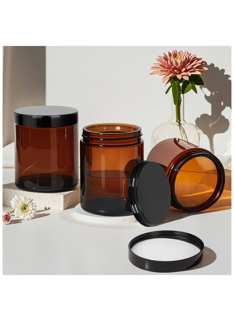 SKYLINK - 6Pack 8oz amber Round Glass Pot Jars, Empty Jars with Lids, Refillable Cosmetic Containers, Travel Jars for Lotion, Cream, Slime, Cosmeti - Includes extra lid and label - Image 1