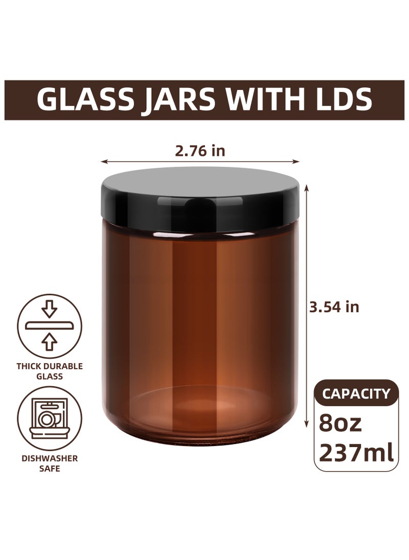 SKYLINK - 6Pack 8oz amber Round Glass Pot Jars, Empty Jars with Lids, Refillable Cosmetic Containers, Travel Jars for Lotion, Cream, Slime, Cosmeti - Includes extra lid and label - Image 1