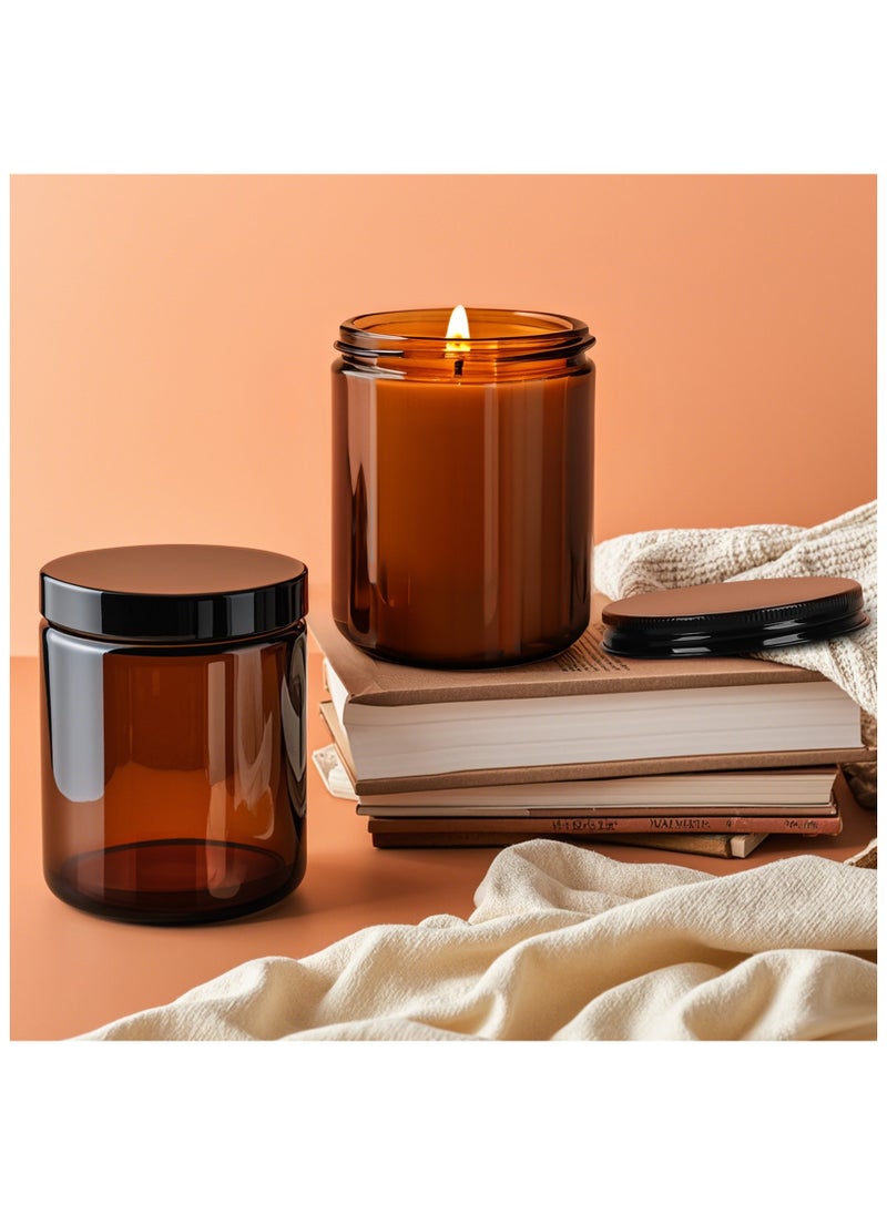 SKYLINK - 6Pack 8oz amber Round Glass Pot Jars, Empty Jars with Lids, Refillable Cosmetic Containers, Travel Jars for Lotion, Cream, Slime, Cosmeti - Includes extra lid and label - Image 1