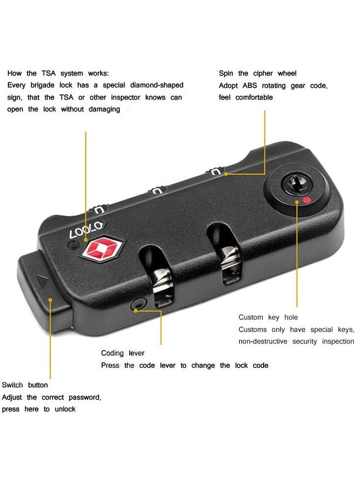 TSA007 Security Lock Padlock Luggage Travel Lock and 3 Digits Self Setting A Variety of Different Combinations Luggage Bag Travel Security Code Lock Black 2Pack