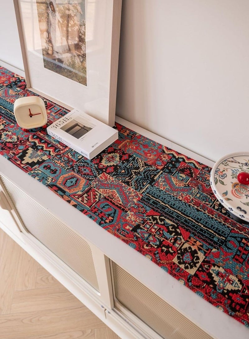 Table Runner, Red Table Runner, Geometric Jacquard Fabric Table Runner for Kitchen, Dining Table  - Image 5
