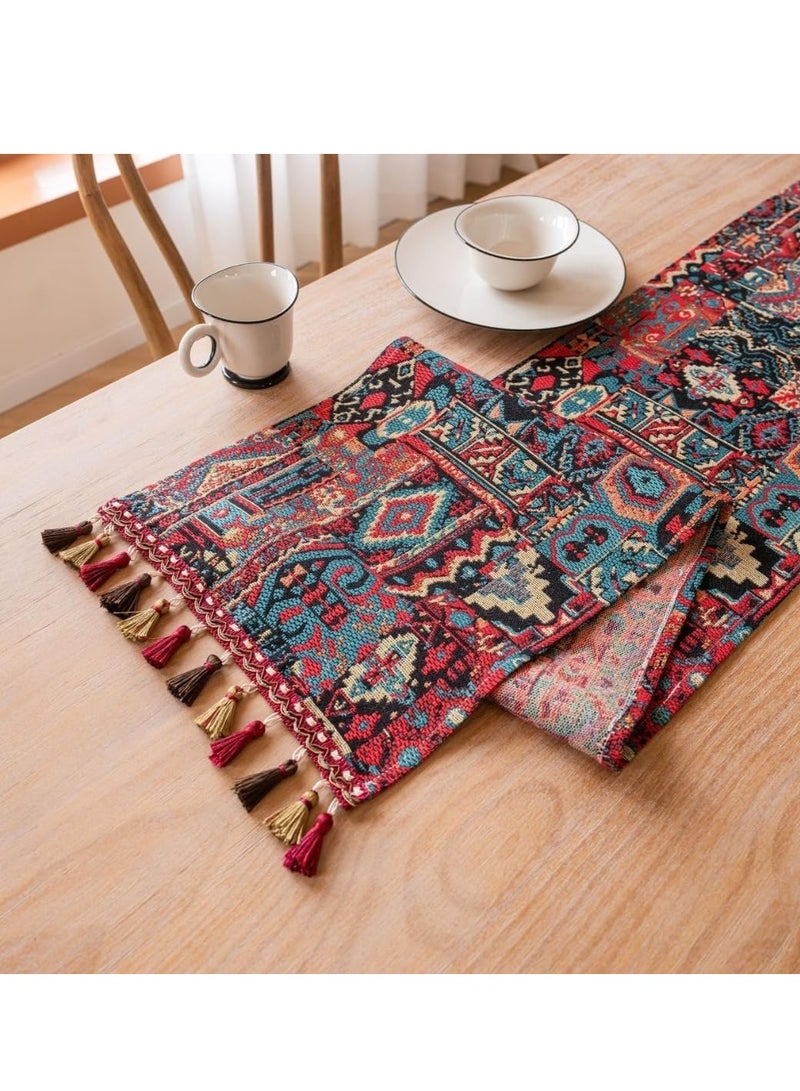 Table Runner, Red Table Runner, Geometric Jacquard Fabric Table Runner for Kitchen, Dining Table  - Image 2