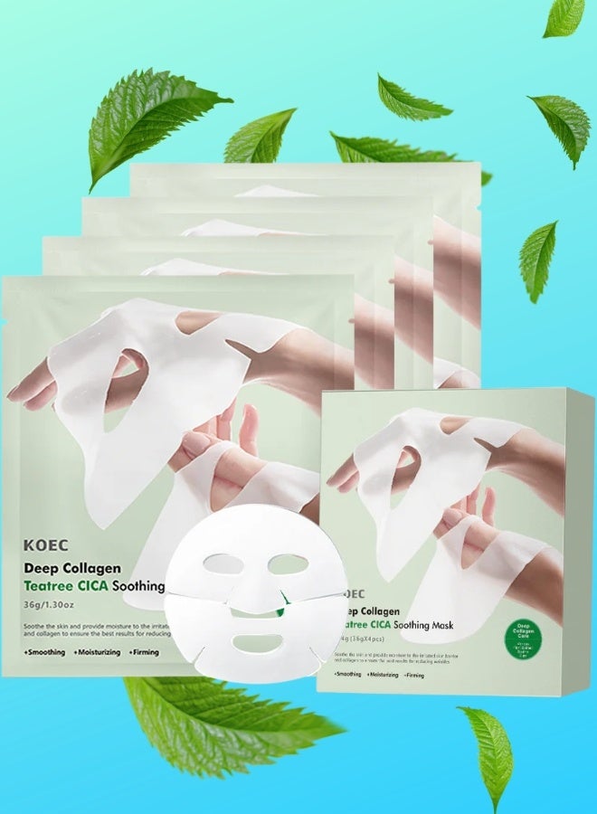 KOEC Deep Collagen Teatree CICA Soothing Mask Bio Collagen Natural Korean Mask Facial Hydrogel Masks with Low Molecular Weight Collagens for Elasticity and Soothing Soothing Overnight Mask - Image 1