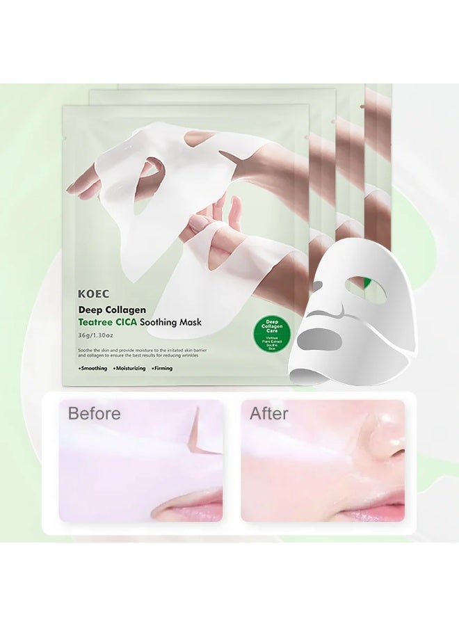 KOEC Deep Collagen Teatree CICA Soothing Mask Bio Collagen Natural Korean Mask Facial Hydrogel Masks with Low Molecular Weight Collagens for Elasticity and Soothing Soothing Overnight Mask - Image 3