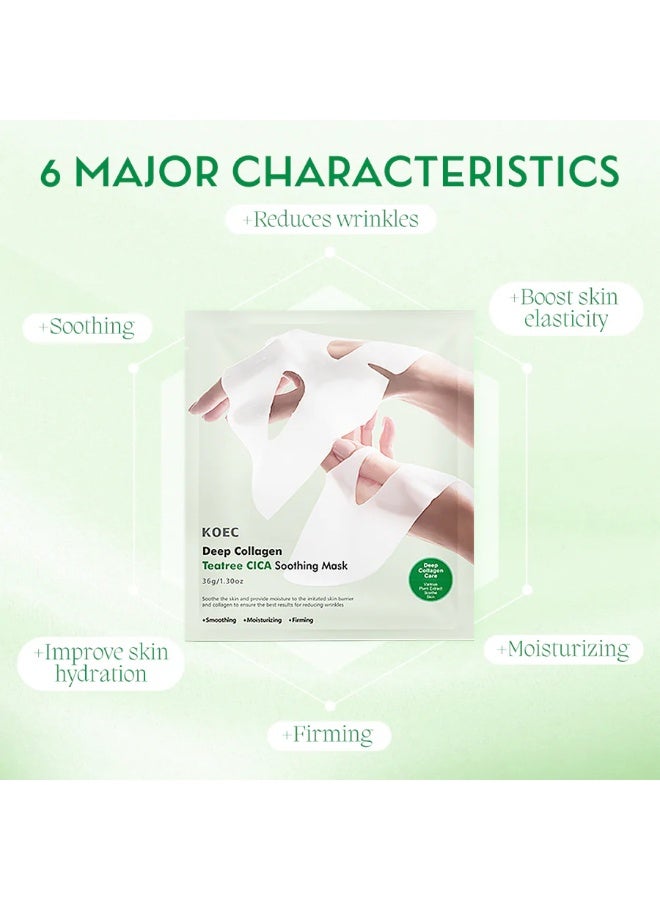 KOEC Deep Collagen Teatree CICA Soothing Mask Bio Collagen Natural Korean Mask Facial Hydrogel Masks with Low Molecular Weight Collagens for Elasticity and Soothing Soothing Overnight Mask - Image 5