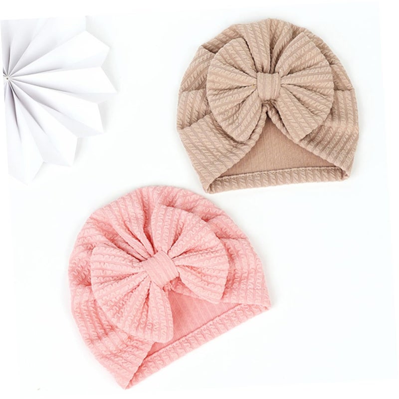 4 Pack Knitted Bowknot Hats Winter Caps Soft Cotton Blend Warm Newborn Baby Random Color - Image 3