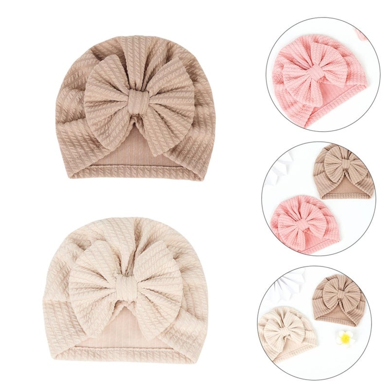 4 Pack Knitted Bowknot Hats Winter Caps Soft Cotton Blend Warm Newborn Baby Random Color - Image 5