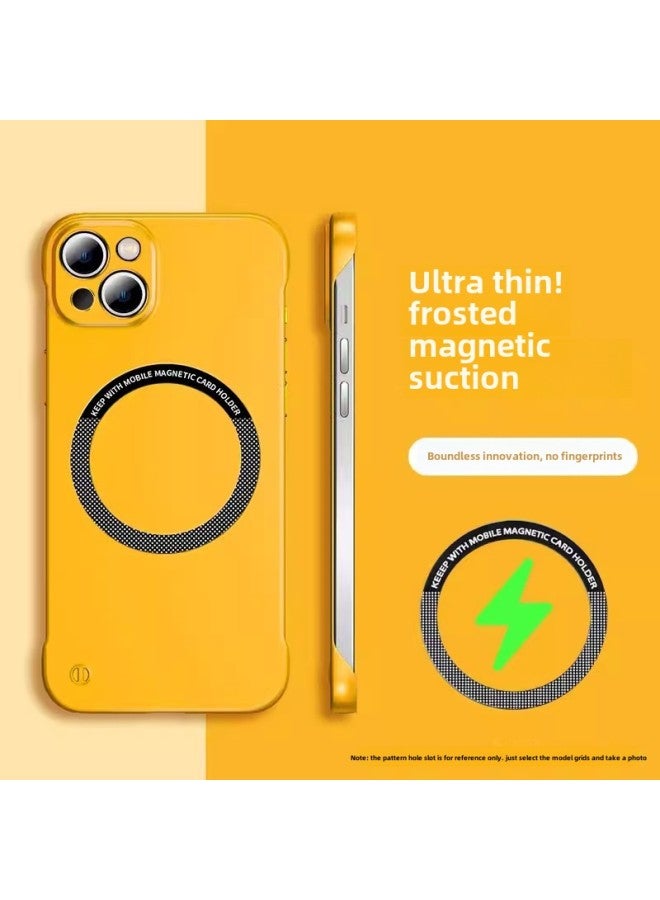 For Apple 16 Matte Borderless Magnetic Magsafe Phone Case IPhone15pro Ultra-thin PC Protective Case-Color:Yellow-Applicable Model:iPhone16PRO  - Image 1