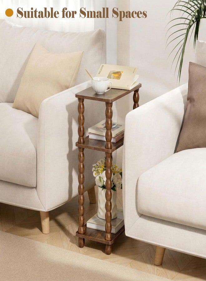 dreampossible Narrow Side Table 3-Tier, Skinny End Table with Solid Wood Legs for Small Spaces, Slim Console Table Nightstand for Living Room Bedroom Sofa Gap, Thin Bedside Table with Storage Shelf - Image 2