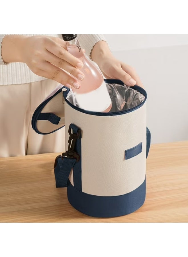 Reusable insulated and leakproof lunch bag, thick round carrier bag made of aluminum foil and Oxford cloth, waterproof, easy to open and use, easy to transport, large capacity, multi-layered (10 liter capacity, length 21/width 21) - Image 1