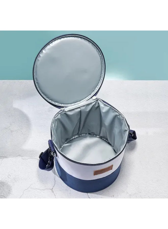 Reusable insulated and leakproof lunch bag, thick round carrier bag made of aluminum foil and Oxford cloth, waterproof, easy to open and use, easy to transport, large capacity, multi-layered (10 liter capacity, length 21/width 21) - Image 3