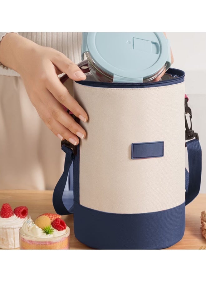 Reusable insulated and leakproof lunch bag, thick round carrier bag made of aluminum foil and Oxford cloth, waterproof, easy to open and use, easy to transport, large capacity, multi-layered (10 liter capacity, length 21/width 21) - Image 4
