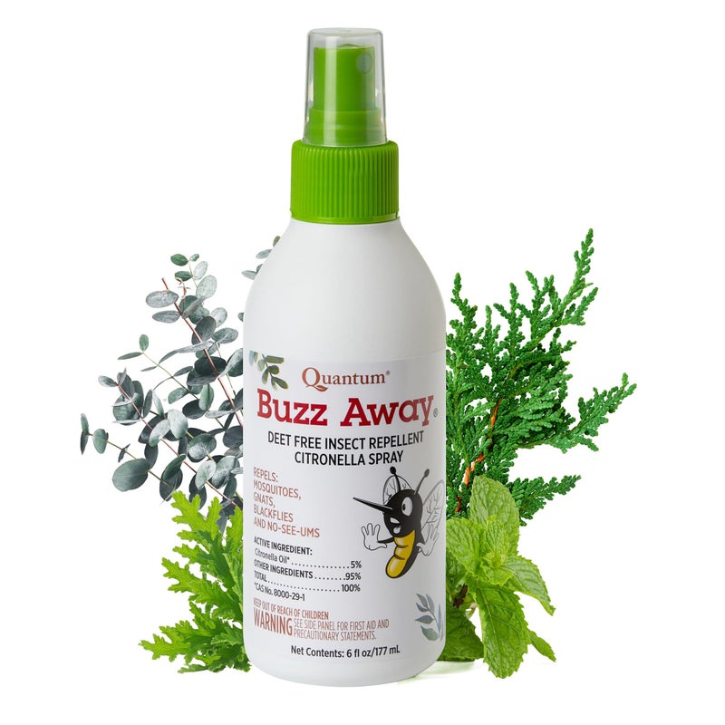 Quantum Buzz Away - Natural DEET-free Insect Repellent, Citronella Essential Oil Bug Spray, Original Formula - Small Children and Up, Travel Friendly - 6 Fl Oz - Image 1