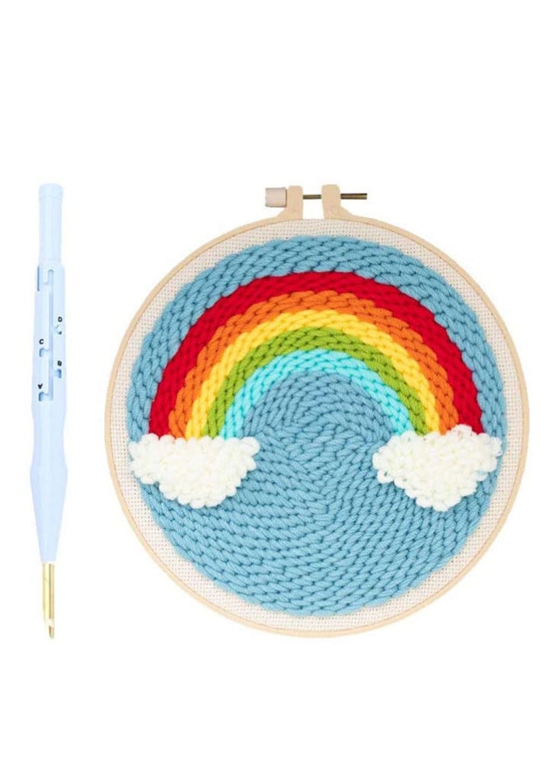 Y&D Embroidery Set Starter Kit Punch Needle, Full Range Of Stamped Kits With Cloth Pattern, Bamboo Hoop, Color Threads Tools - Image 1