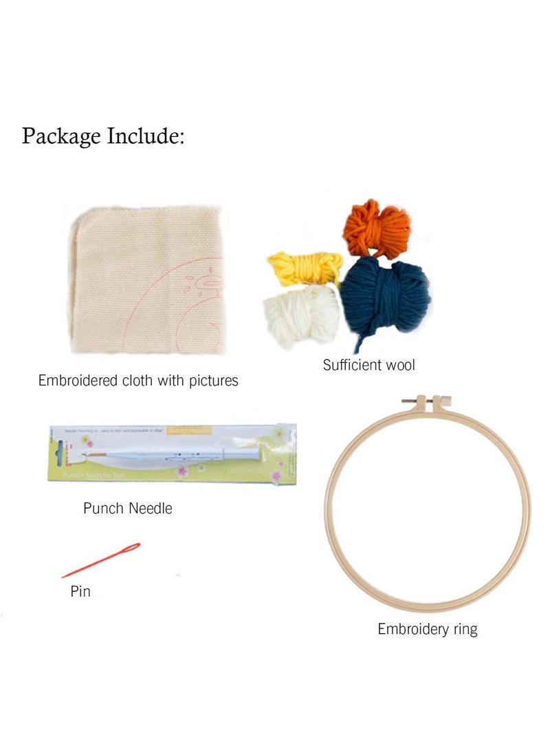 Y&D Embroidery Set Starter Kit Punch Needle, Full Range Of Stamped Kits With Cloth Pattern, Bamboo Hoop, Color Threads Tools - Image 3