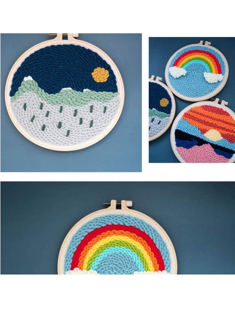 Y&D Embroidery Set Starter Kit Punch Needle, Full Range Of Stamped Kits With Cloth Pattern, Bamboo Hoop, Color Threads Tools - Image 2