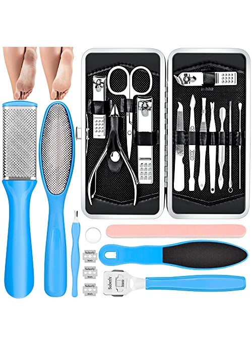 FINTOZER - Pedicure Kits - Callus Remover for Feet, 23 in 1 Professional Manicure Set Pedicure Tools Stainless Steel Foot Care, Foot File Foot Rasp Dead Skin for Women Men Home Foot Spa Kit, Blue23 - Image 1