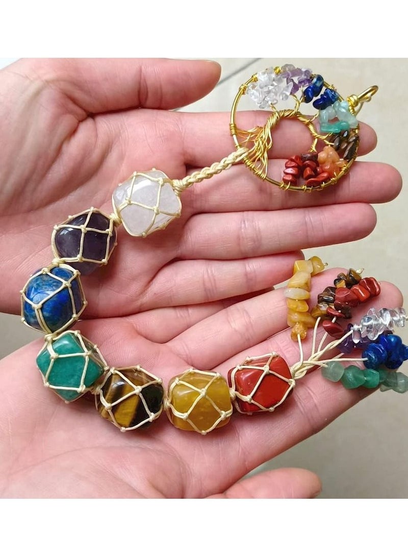 SYOSI Car Hanging Ornaments Tree of Life Handmade 7 Chakras Stones Healing Crystals Tree of Life Hanging Ornament for Home Decor - Image 1