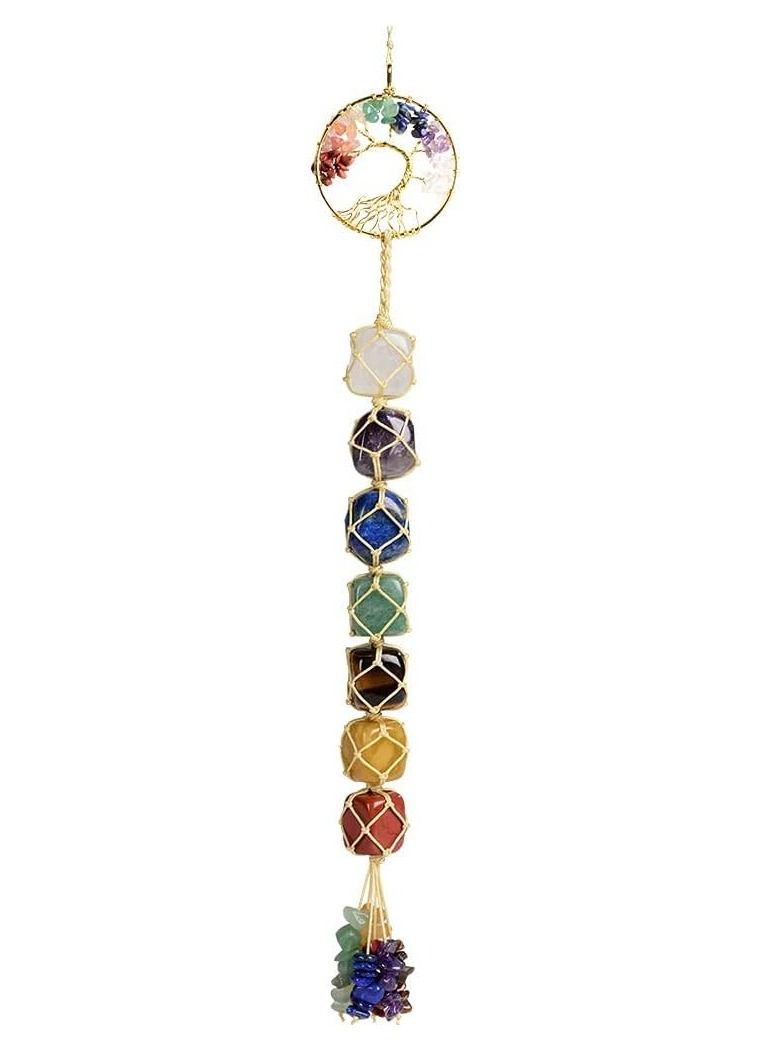 SYOSI Car Hanging Ornaments Tree of Life Handmade 7 Chakras Stones Healing Crystals Tree of Life Hanging Ornament for Home Decor - Image 2