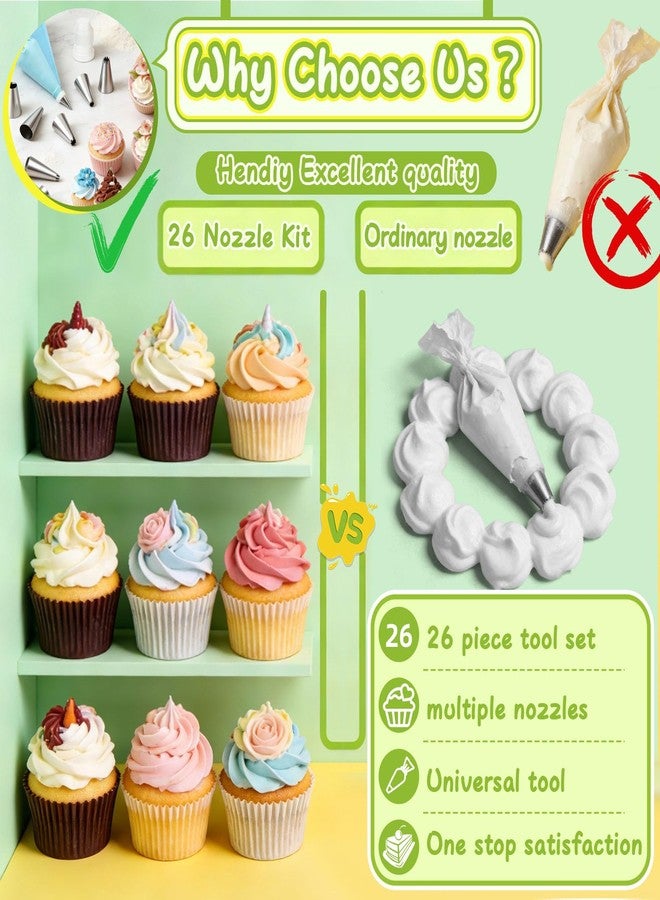 Hendiy Piping Tips, 26 Pieces Stainless Steel Frosting Piping Kit with Reusable Piping Bag and Coupler for Cake Decorating - Image 5
