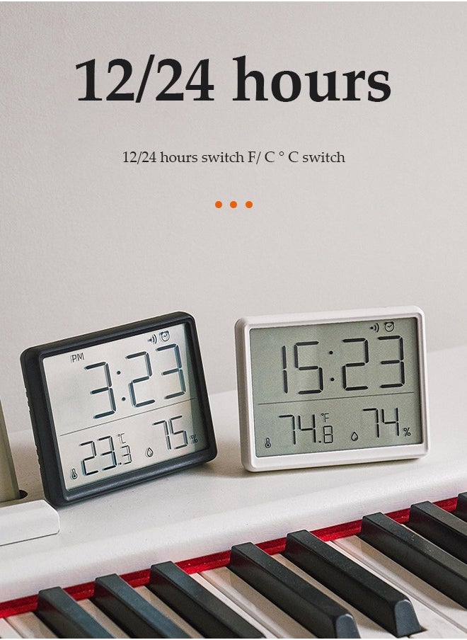 DUNISO - Digital alarm clock, multifunctional wall mounted alarm clock, LCD electronic clock, date, humidity and temperature display, with magnetic attraction and bracket, suitable for home, bedroom, office, 9.3 * 7.3* 1.5cm, black - Image 1