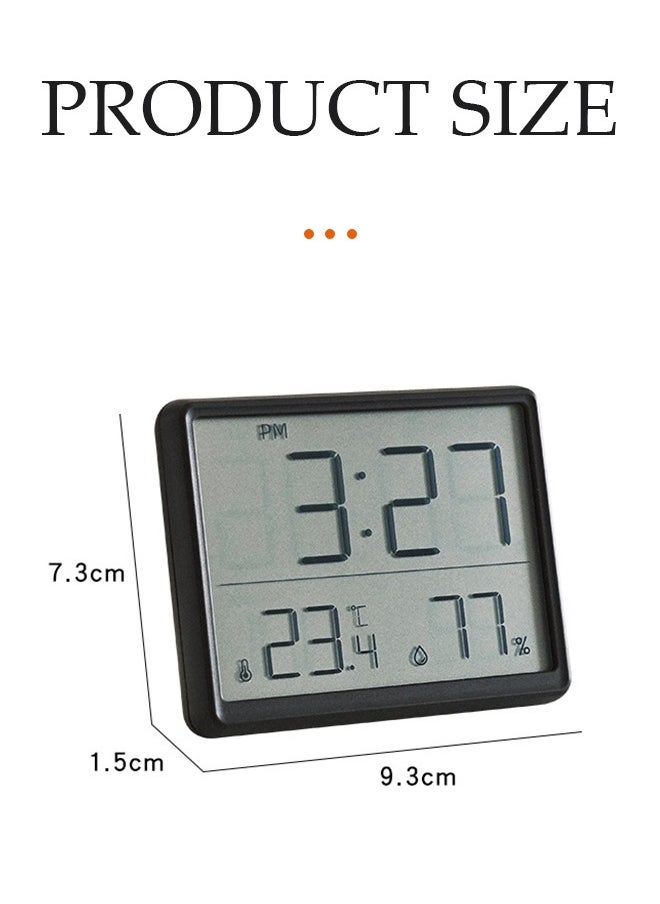 DUNISO - Digital alarm clock, multifunctional wall mounted alarm clock, LCD electronic clock, date, humidity and temperature display, with magnetic attraction and bracket, suitable for home, bedroom, office, 9.3 * 7.3* 1.5cm, black - Image 1