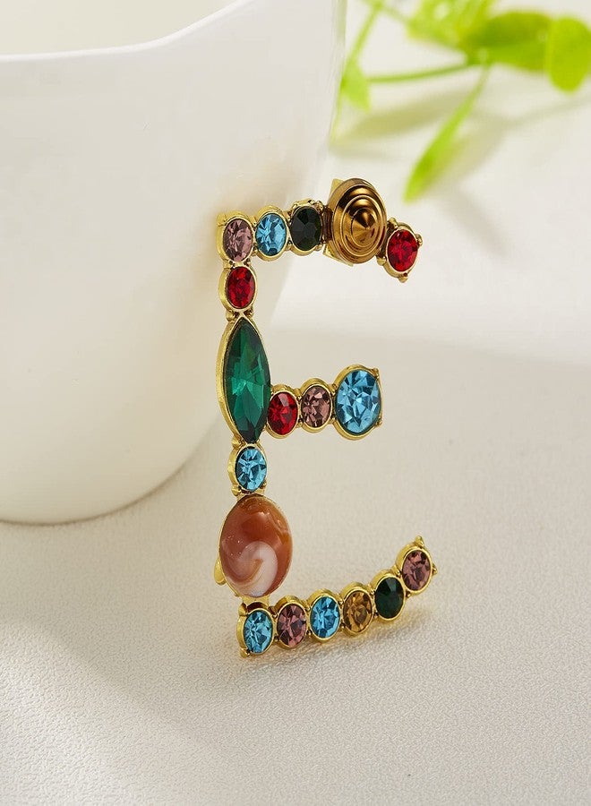 RINHOO Crystal Pearl Initial Brooch Gold Plated Enamel Colorful Letter Alphabet Breastpin Pin Jewelry for GIFTS (Gold E) - Image 2