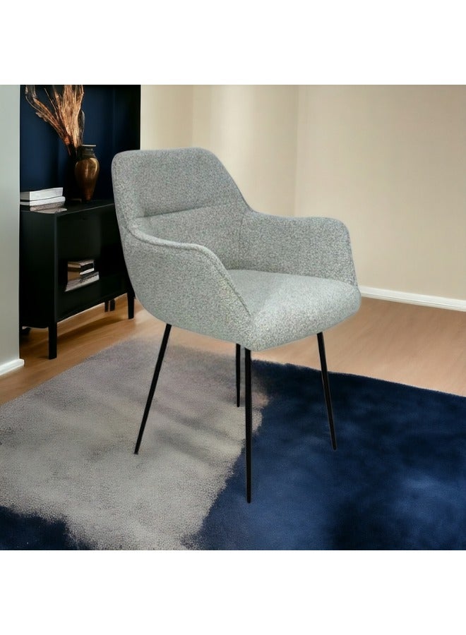 SMART HOME Modern Comfortable Padded Chair For The Living Room, Luxurious Dining Chair With A Modern And Comfortable Design - High-Quality Fabric Upholstery In Light Grey Color - Durable Metal Legs In Black - Ideal For Dining Rooms, Restaurants And Cafes  - Image 1