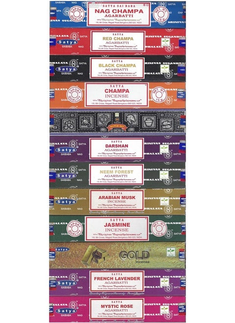 Bangalore (Bng) Set Of 12 Nag Champa, Red Champa, Black Champa, Champa, Super Hit, Darshan, Neem Forest, Arabian Musk, Jasmine, Gold, French Lavender, Mystic Rose Incense Sticks, Varietypack06