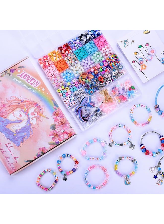 AIPRIDY 3200 Pcs Unicorn Jewelry Activity Kit,Clay Beads Bracelet Making Kit,Flat College Style Beading for Friendship Jewelry Making,Crystal Time Gem Ring Gifts,DIY Crafts for Teen Girls(Pink) - Image 5