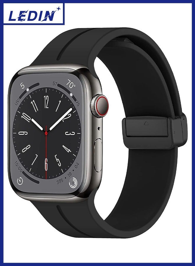 LEDIN Magnetic Silicone Watch Band 42mm/44mm Quick Release Strap for Men & Women Soft Skin Friendly Sport Replacement Band for Smartwatch & Analog Watches Durable, Waterproof, Magnetic Folding Clasp for All-Day Comfort - Image 1