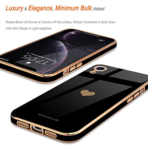 Teageo Compatible with iPhone Xr Case for Women Girl Cute Love-Heart Luxury Bling Plating Soft Back Cover Raised Full Camera Protection Bumper Silicone Shockproof Phone Case for iPhone Xr, Black - Image 4