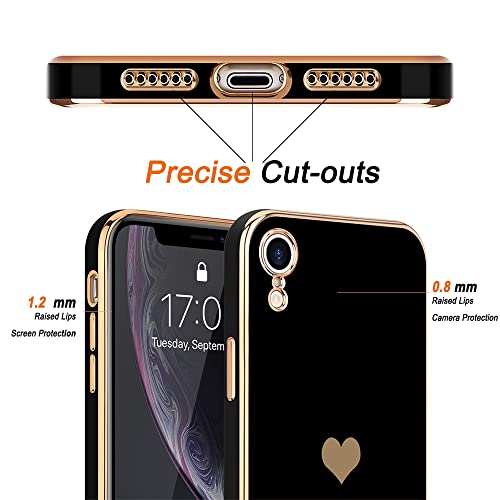 Teageo Compatible with iPhone Xr Case for Women Girl Cute Love-Heart Luxury Bling Plating Soft Back Cover Raised Full Camera Protection Bumper Silicone Shockproof Phone Case for iPhone Xr, Black - Image 3