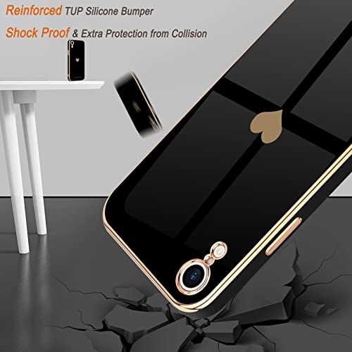 Teageo Compatible with iPhone Xr Case for Women Girl Cute Love-Heart Luxury Bling Plating Soft Back Cover Raised Full Camera Protection Bumper Silicone Shockproof Phone Case for iPhone Xr, Black - Image 5