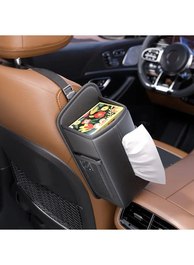 Halamodo Multifunctional Car Seat Side Organizer - Faux Leather Hanging Storage with Tissue Dispenser, Mesh Pocket Suitable for Phones and Pens - Image 1
