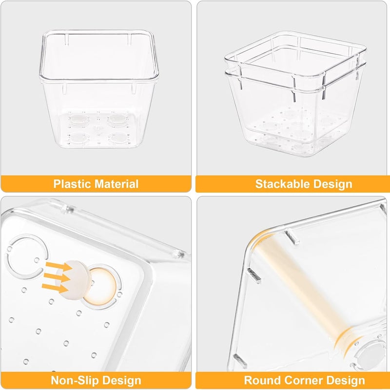SMARTAKE 13-Piece Drawer Organizers with Non-Slip Silicone Pads, 5-Size Desk Bathroom Drawer Organizer Trays Storage Tray for Makeup, Jewelries, Utensils in Bedroom Dresser, Office and Kitchen, Clear - Image 5