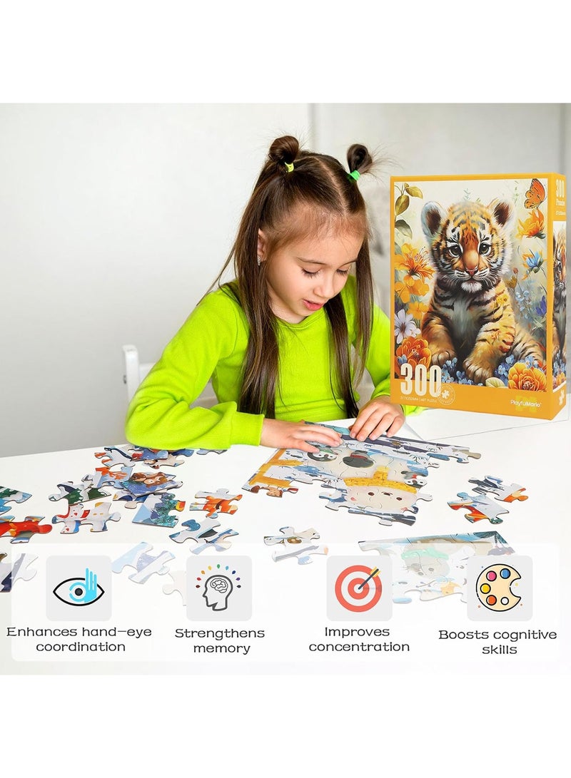 300-Piece Jigsaw Puzzle – Flower Grove Tiger Design  37.7 x 25.2 cm - Image 4