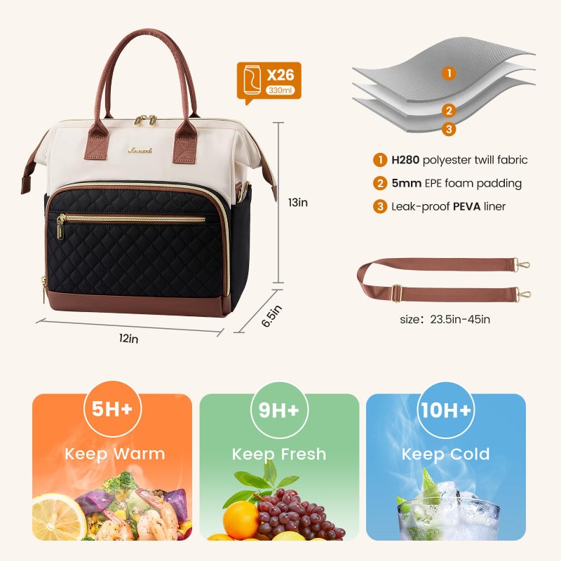 LOVEVOOK Lunch Bag Women, Insulated Adult Lunch Box for Women Work, Wide Opening Leakproof Cooler Tote Bag for Office Campus Picnic Beach with Shoulder Strap, Loncheras Para Mujer with Cup Holder - Image 2