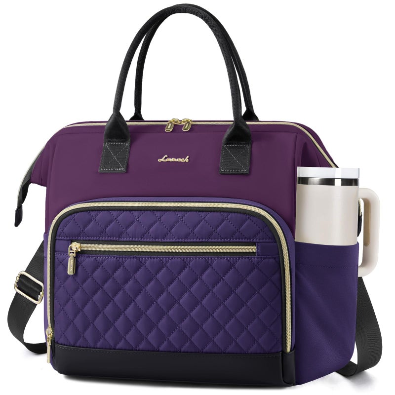 LOVEVOOK Lunch Bag Women, Insulated Adult Lunch Box for Women Work, Wide Opening Leakproof Cooler Tote Bag for Office Campus Picnic Beach with Shoulder Strap, Loncheras Para Mujer with Cup Holder - Image 1