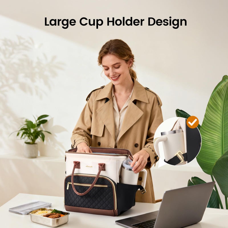 LOVEVOOK Lunch Bag Women, Insulated Adult Lunch Box for Women Work, Wide Opening Leakproof Cooler Tote Bag for Office Campus Picnic Beach with Shoulder Strap, Loncheras Para Mujer with Cup Holder - Image 4