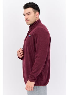 Avalanche Men Mock Neck Embroidered Logo Long Sleeves Sweatshirt, Burgundy  - Image 2