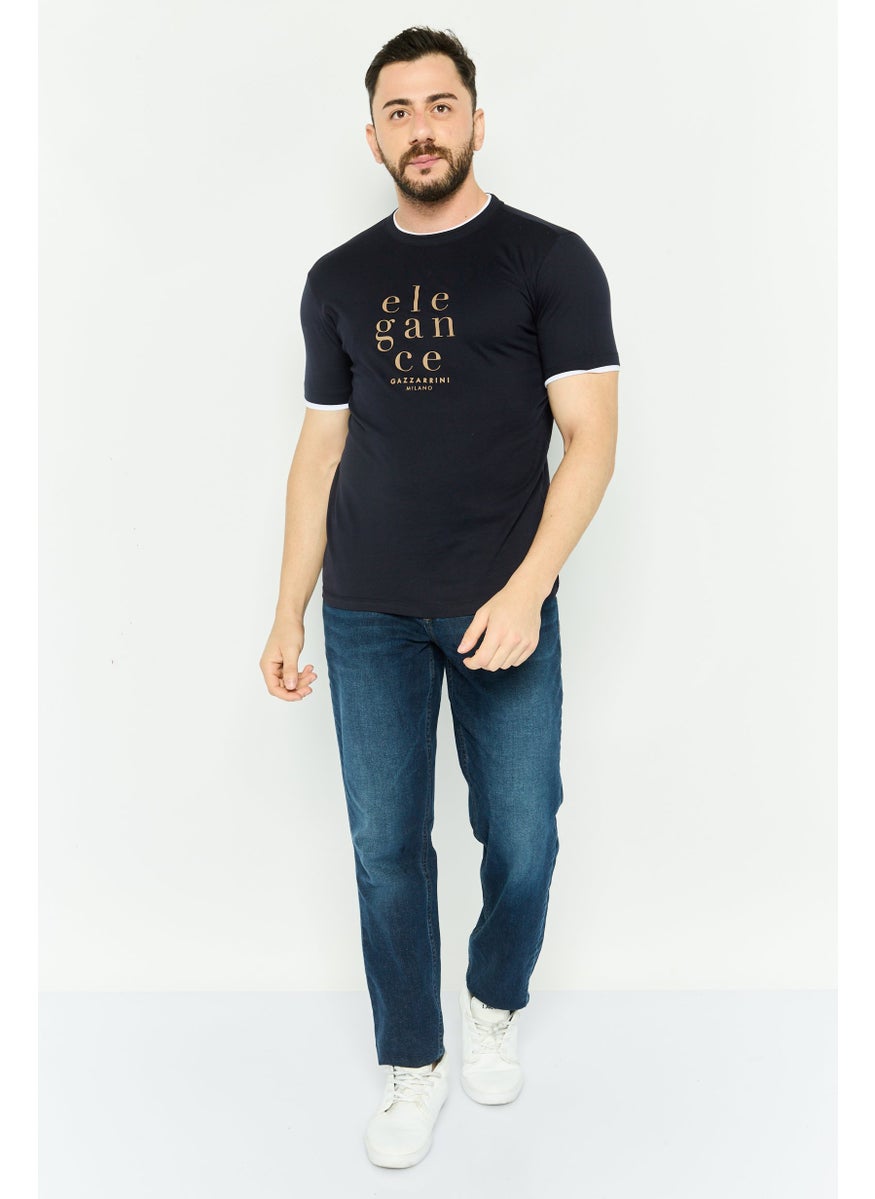 Gazzarrini Men Crew Neck Graphic Print Short Sleeves T-shirt, Dark Navy  - Image 2
