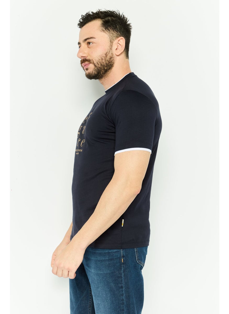 Gazzarrini Men Crew Neck Graphic Print Short Sleeves T-shirt, Dark Navy  - Image 3