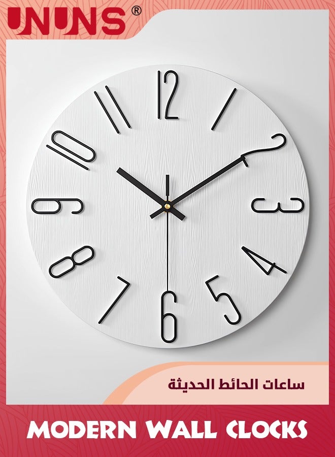 UNUNS ساعة حائط، 30 سم/12 بوصة، ساعة حائط صامتة غير دقات، ساعات حديثة بسيطة، تعمل بالبطارية، ساعة خشبية بسيطة مزخرفة للمنزل وغرفة النوم والمطبخ وغرفة المعيشة والمكتب والمدرسة، أبيض لؤلؤي - Image 1